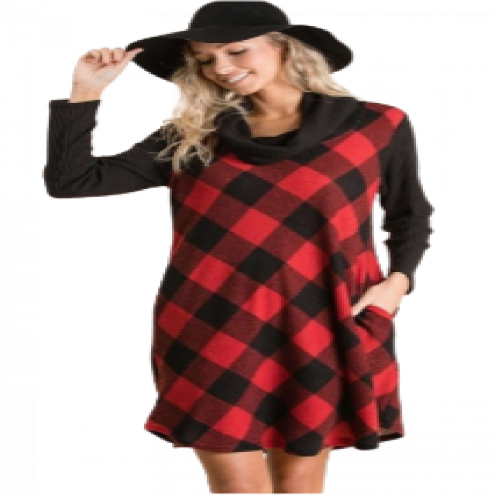 Red Buffalo Plaid Tartan Swing Dress 