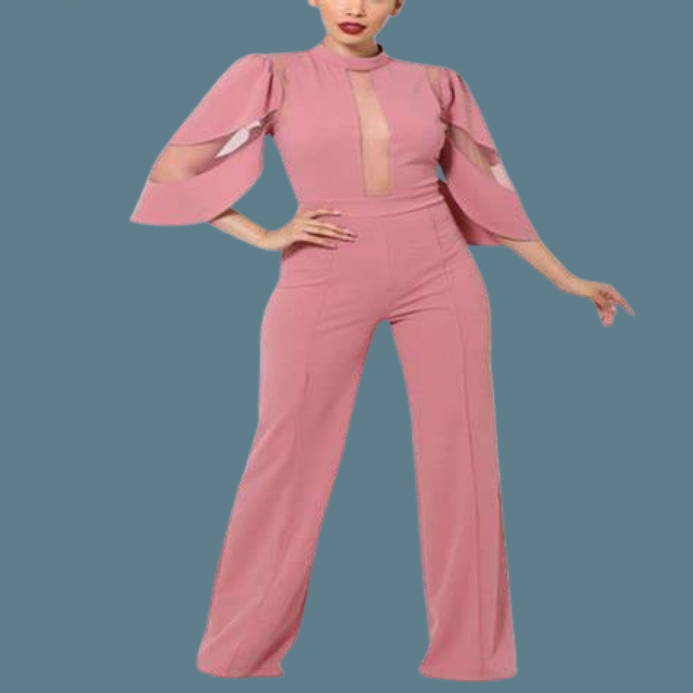 Sheer Mesh Contrasted Bodice Jumpsuit